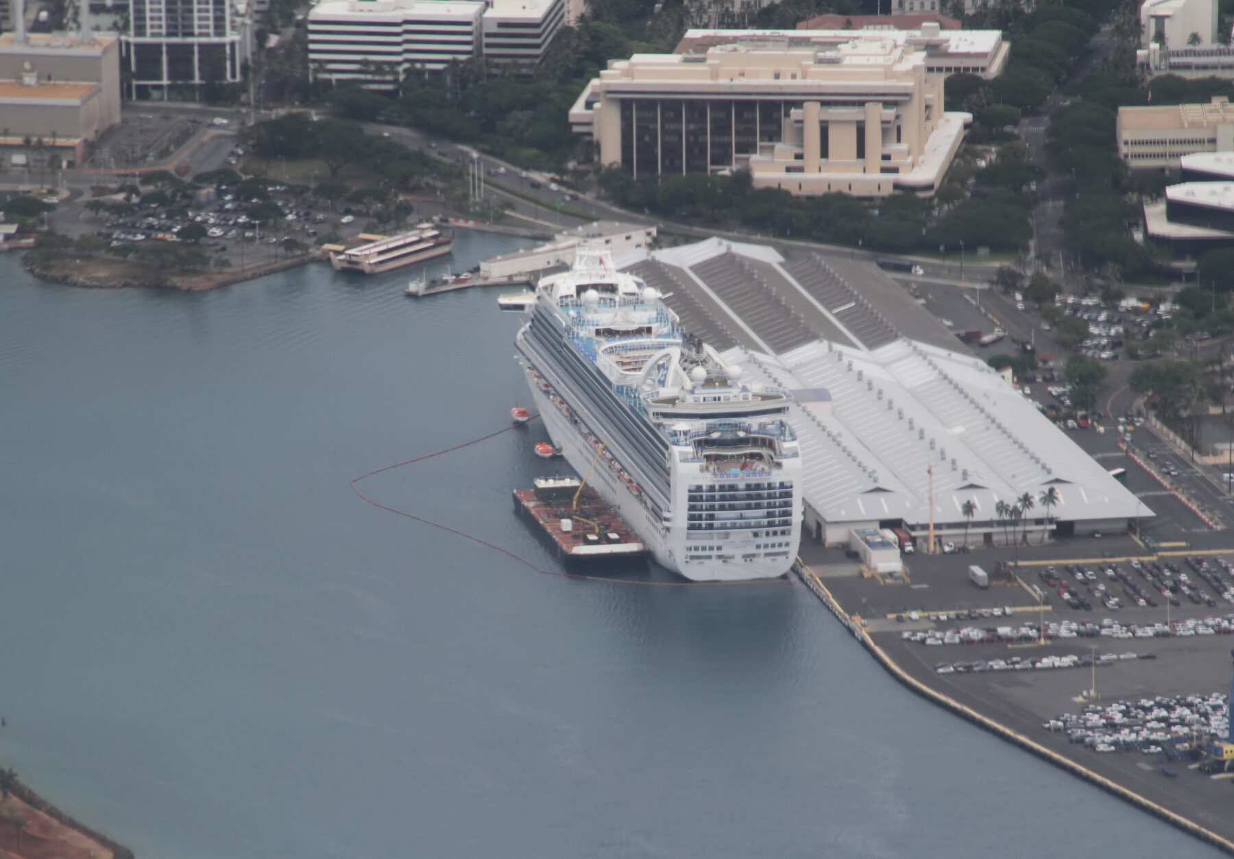 Cruise ship at sunset in Honolulu, Hawaii